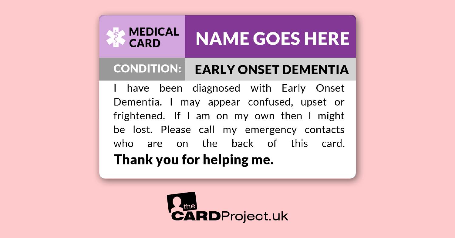 Early Onset Dementia Medical ID Alert Card  (FRONT)